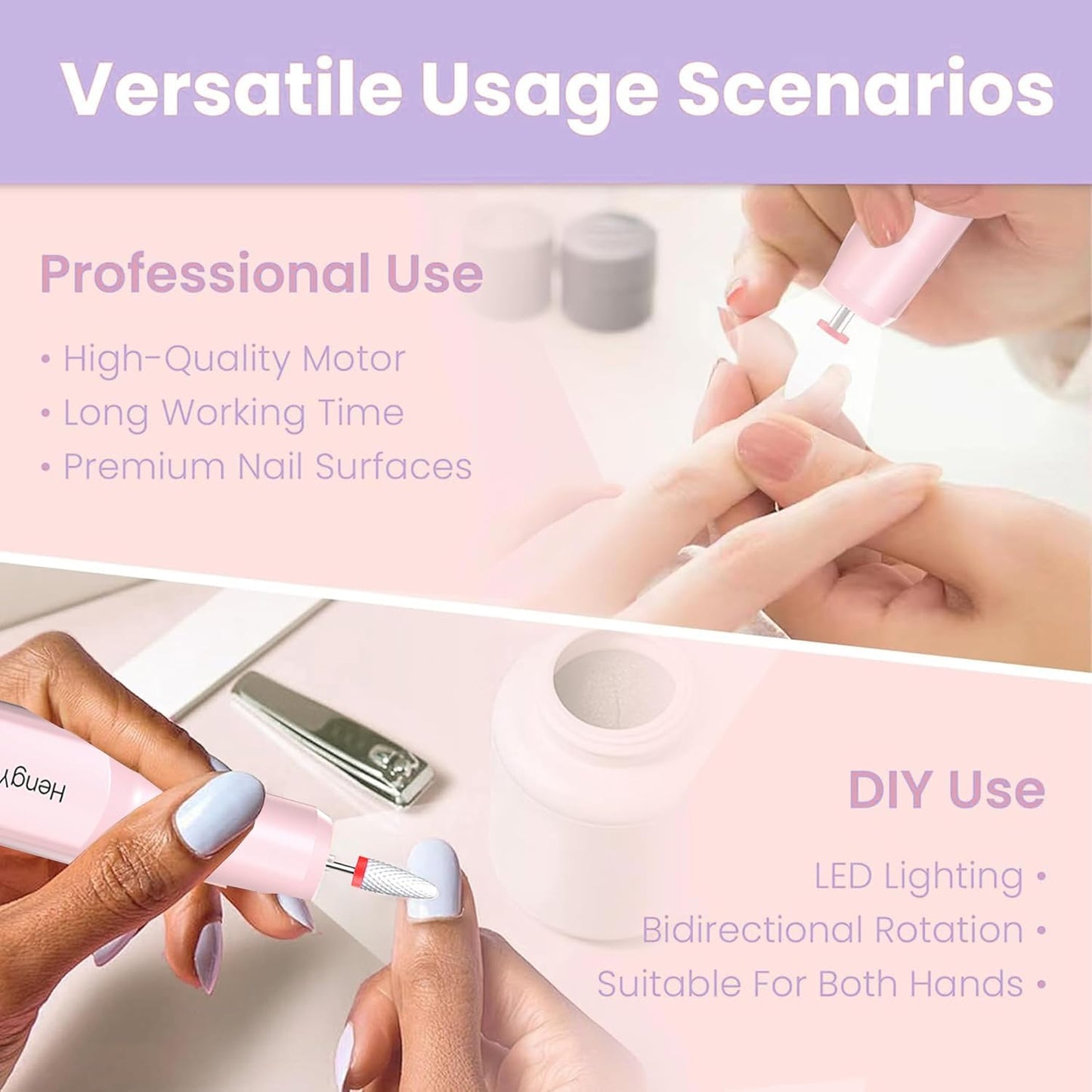 Cordless Electric Nail Drill Professional 3 Speeds Nail Drill Kit for Acrylic Gel Dip, USB Portable Rechargeable 20000 RPM Efile Manicure Pedicure Polishing Shape Tools(Green