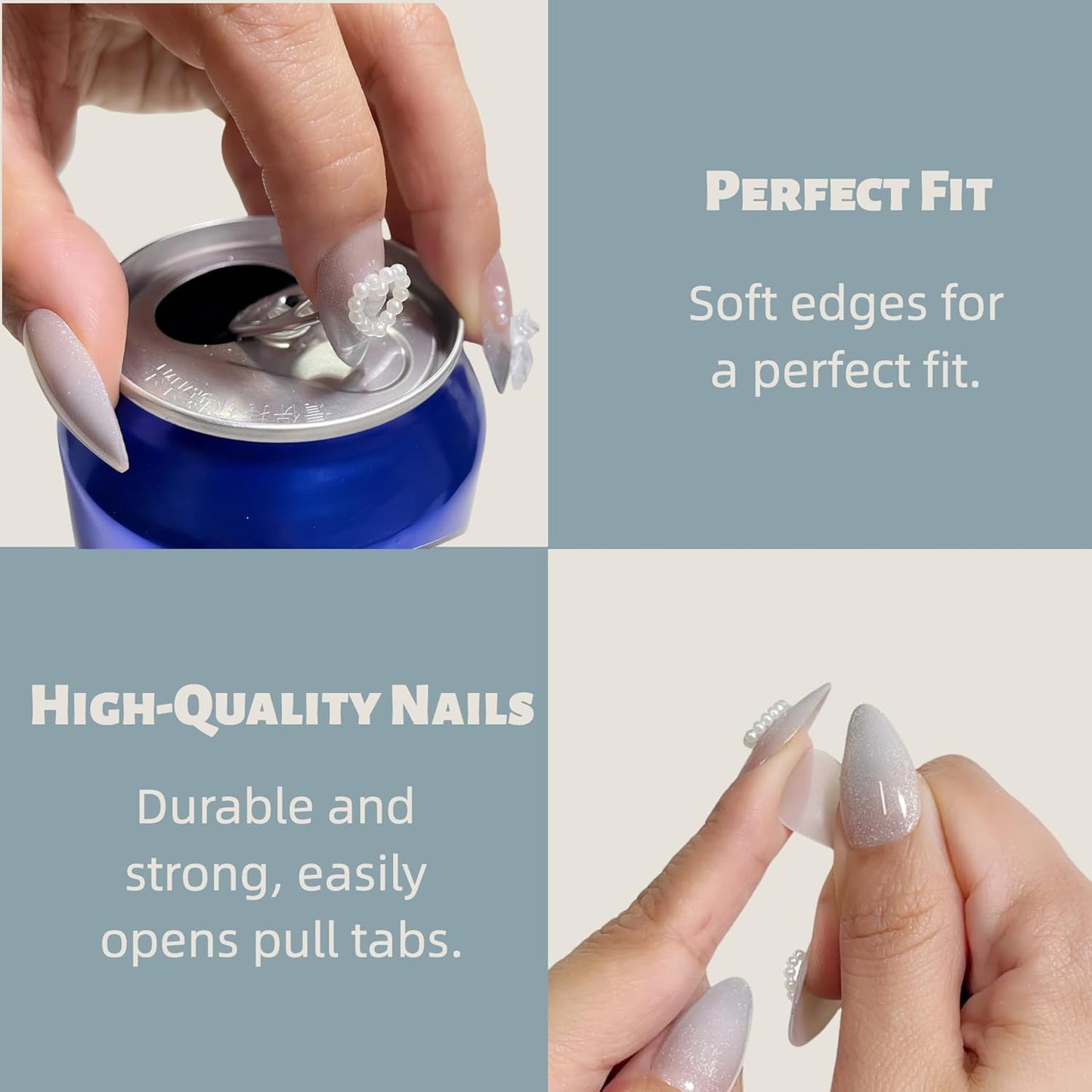 Silver Gradient Cat Eye Press On Nails – 24PCS Medium Almond Fake Nails with 10 Sizes, 3D Floral Design, Reusable Glue-On Nail Tips for Women, Natural Fit for All Occasions
