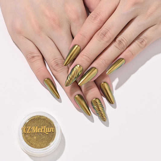 Chameleon Chrome Nail Powder, Big-Capacity 0.8g Aurora Green Turns Orange Mermaid Aurora Powder Pigment Pearlescent Nail Art Glitter Decoration, Can mixed With Builder Gel Nail Polish For Use