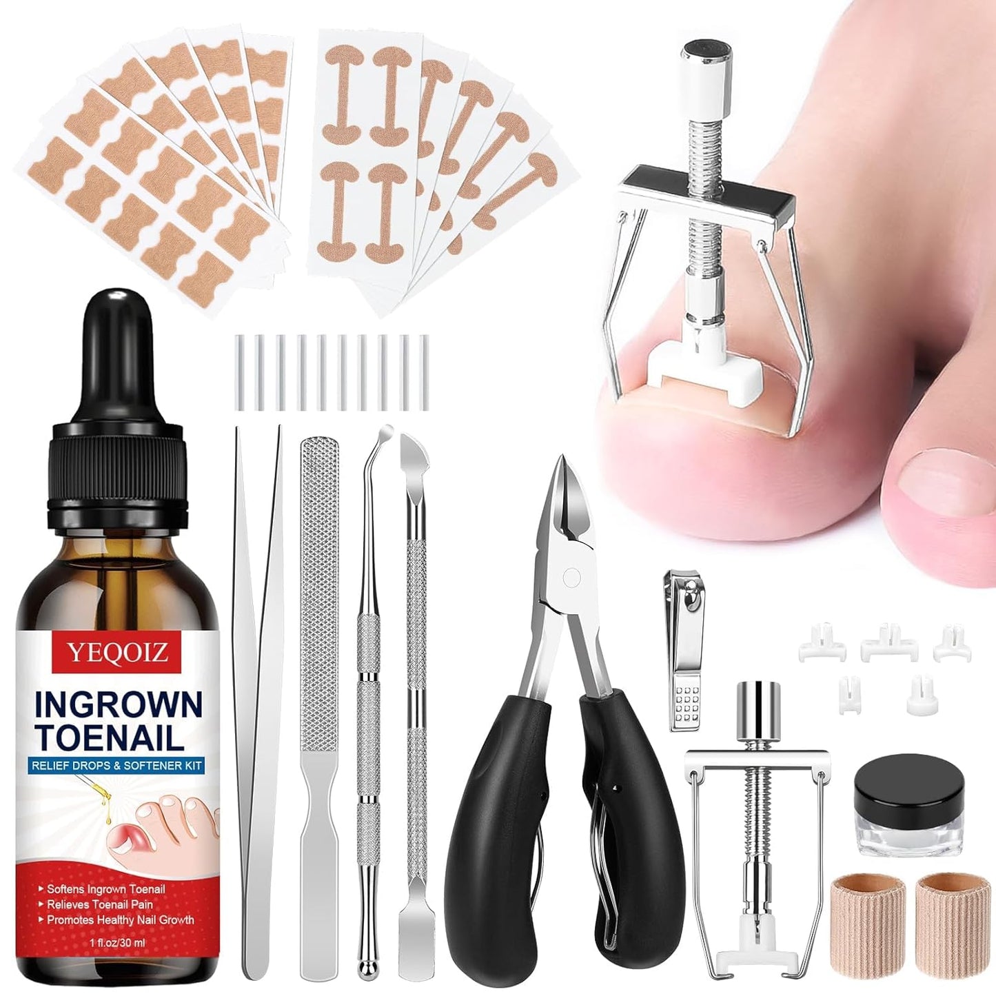 Ingrown Toenail Removal Kit, Ingrown Toenail Tool Kit with Ingrown Toenail Corrector, Ingrown Toenail Drops, Corrector Patch, Toenail Clipper, Nail File Lifter Tools