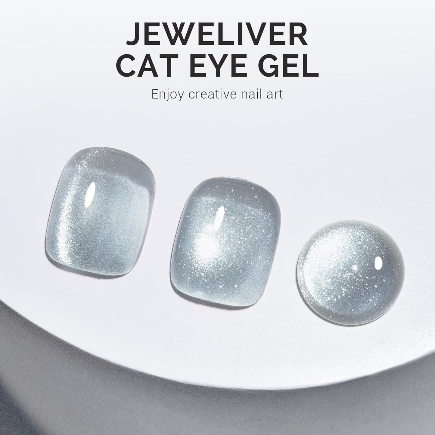 MelodySusie Jeweliver Cat Eye Gel Nail Polish, 0.5 Fl Oz Silver Glitter Holographic Magnetic Nail Polish with Magnet, UV Nail Polish for Nail Art Manicure Salon DIY at Home C01