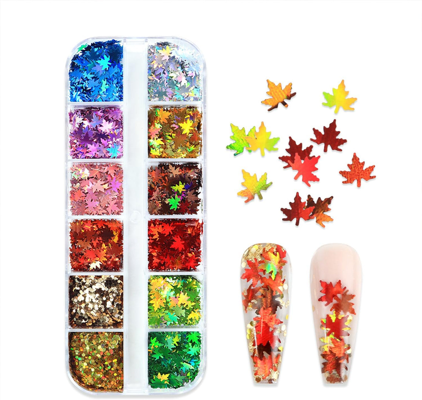 Maple Leaf Glitter Nail Sequins Fall Maple Leaves Glitter for Nails Holographic Laser Fall Nail Art Design Supplies 3D Autumn Glitters Flakes Decor