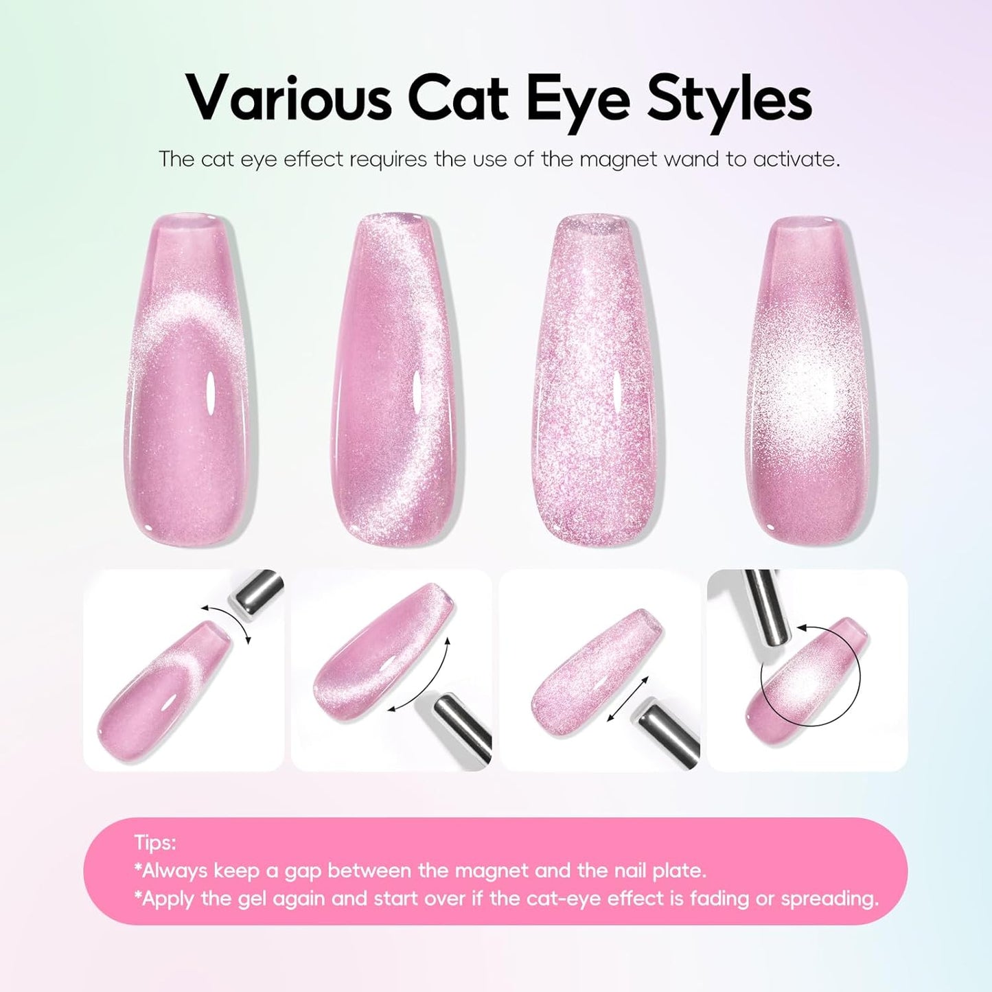 PEACECOLOR Cat Eye Gel Nail Polish Set, 6 Colors Blue Green Pink Glitter Manicure Starter Kit for Salon Need Lamp Curing Nail Art DIY at Home1