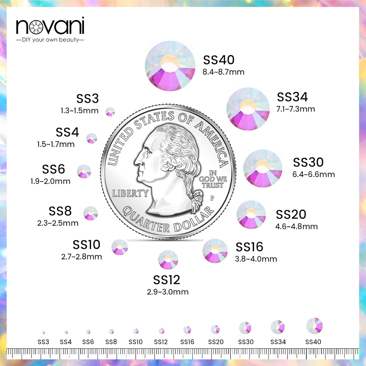 Novani Crystal Rhinestones, Flatback Loose Gemstones 288pcs Glass Rhinestones for Clothes Shoes Crafts Makeup Nail Art and DIY Decorations(SS30, Transparent)
