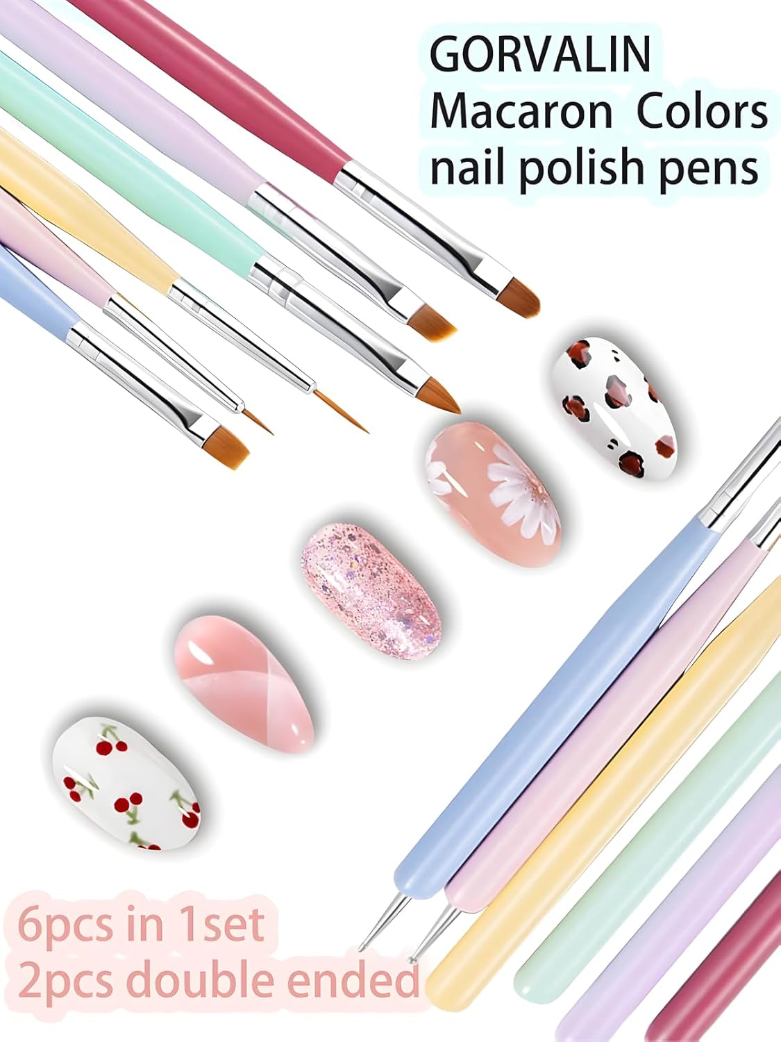 Gel French Manicure Kit, Gorvalin Glitter Nude Pink & White UV French Tip Gel Nail Polish Stamper Brushes Dotting Pens French Tip Tool Kit for French Nail Art DIY Design