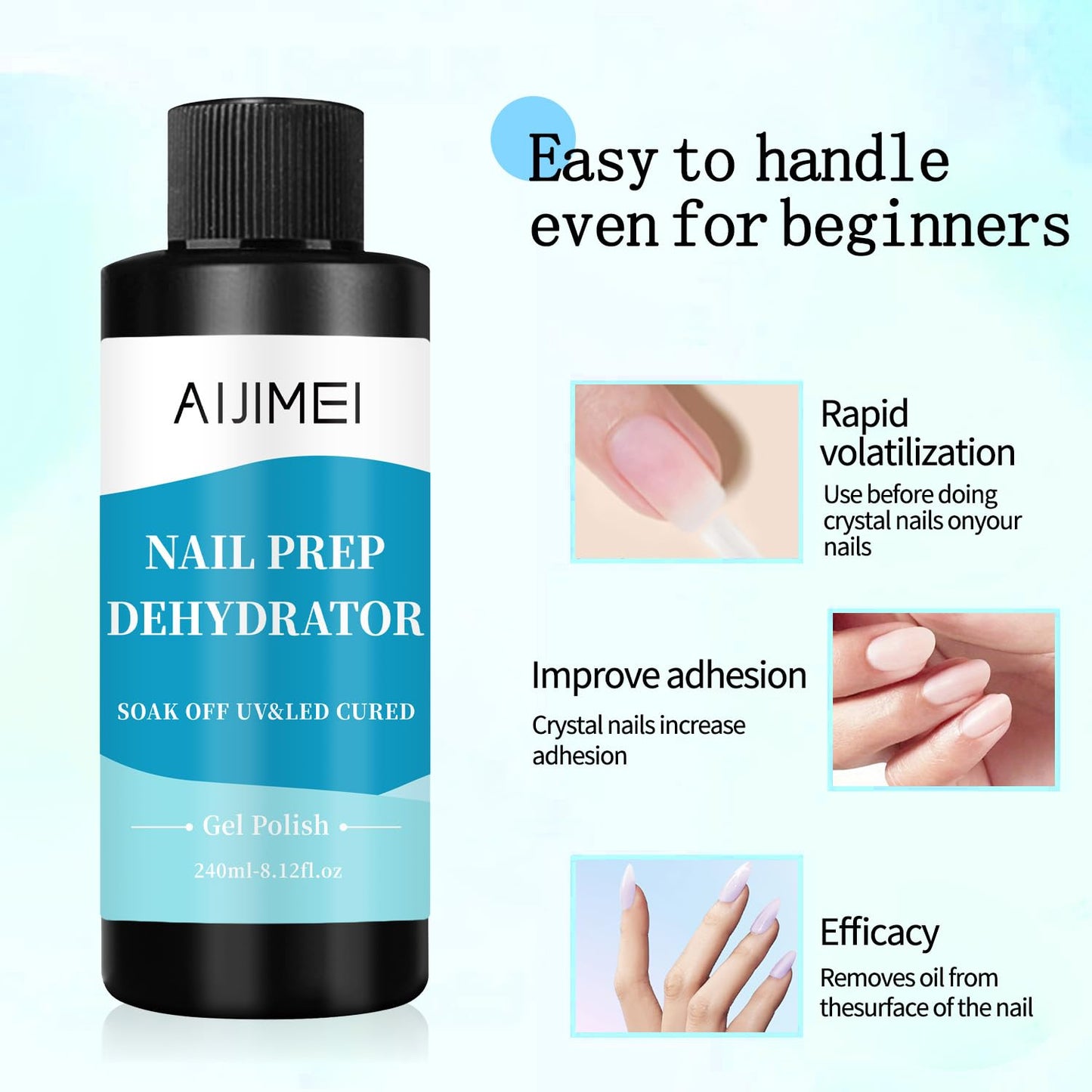 AIJIMEI 240ml Nail Dehydrator Dehydrator Prep for Nail Gel Polish Professional Nail Preparation for Smooth Gel and Acrylic Application Dehydrator for Acrylic 8 Fl Oz