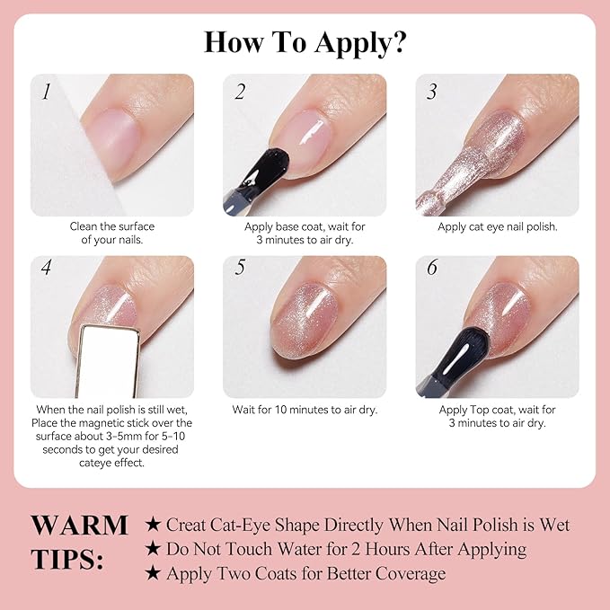 Cat Eye Nail Polish Non Gel Quick Dry, Magnetic Cat Eye Polish Fingernail Gold Glitter Nail Lacquer No UV Required, Crystal Velvet Glass Shine For Nail Art Long Lasting
