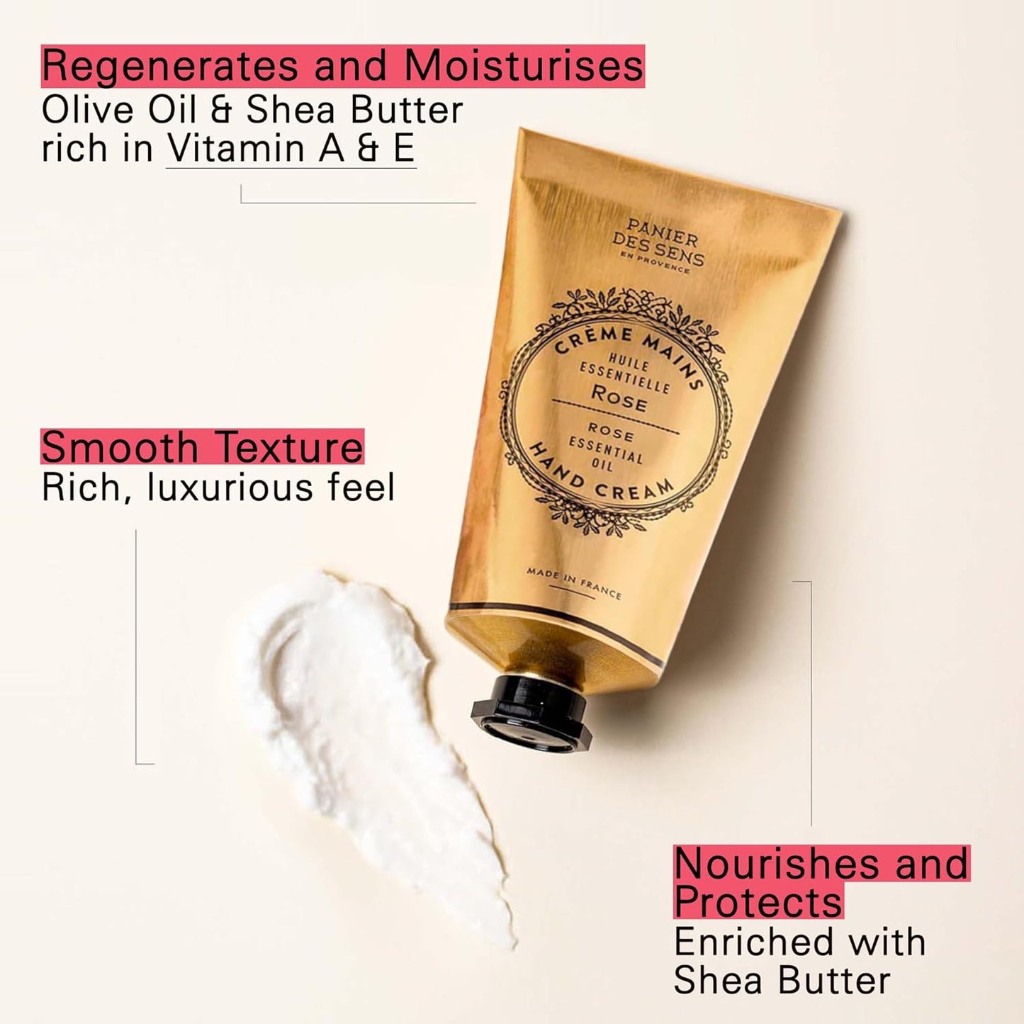 Panier des Sens Rose Hand Cream - Nourishing Shea Butter Hand Cream for Dry Cracked Hands 97% Natural Ingredients - Dermatologically Tested Hand Lotion for Woman Made in France, 2.5 fl oz