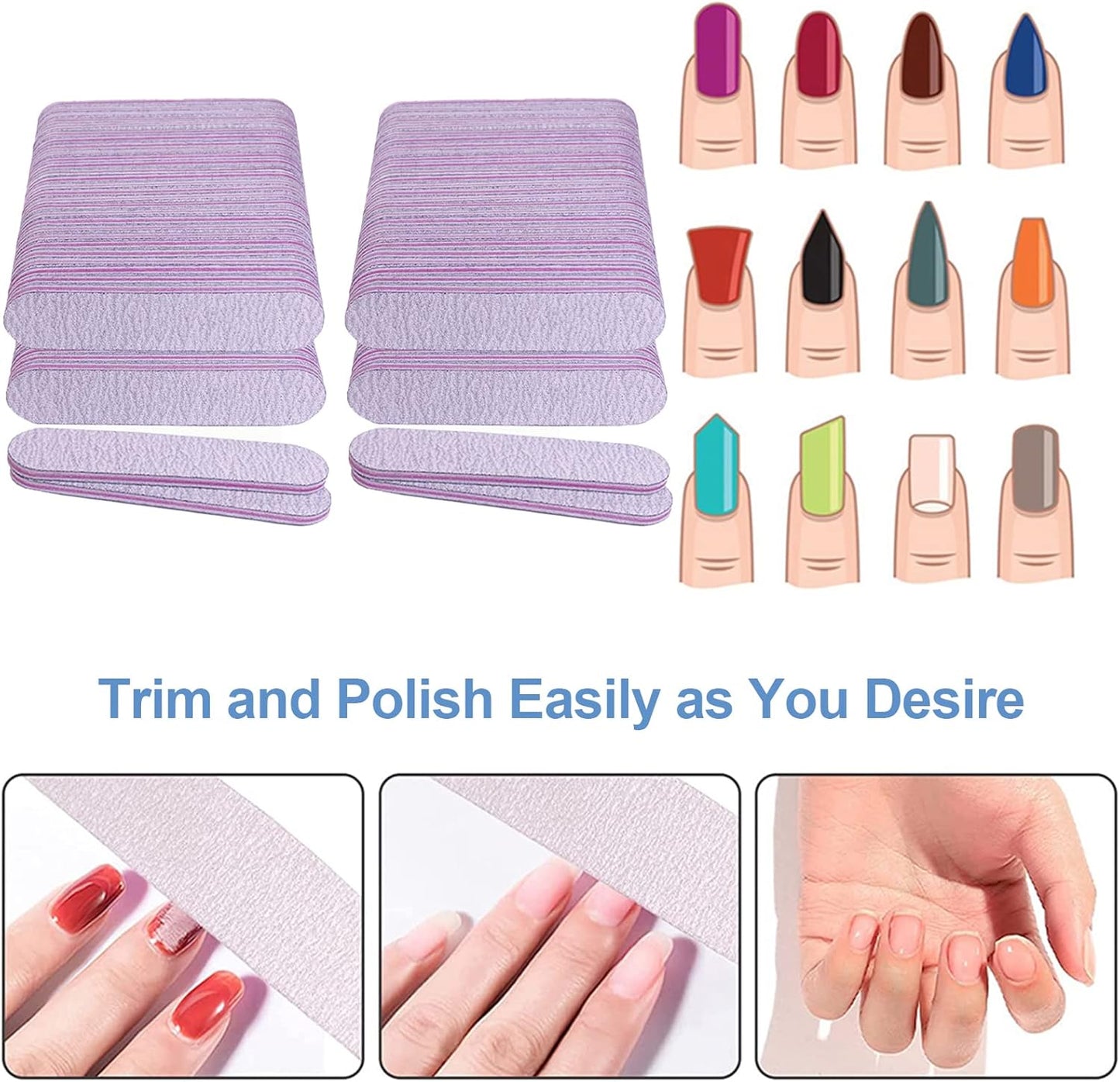 Nail Files (100 Pack), 3.6 Inches Emery Board Nail Files for Acrylic and Natural Nails, 100/180 Grit Small Double Sided Fingernail Filer Bulk Mini Professional Finger Nail Filer Manicure Set Gray