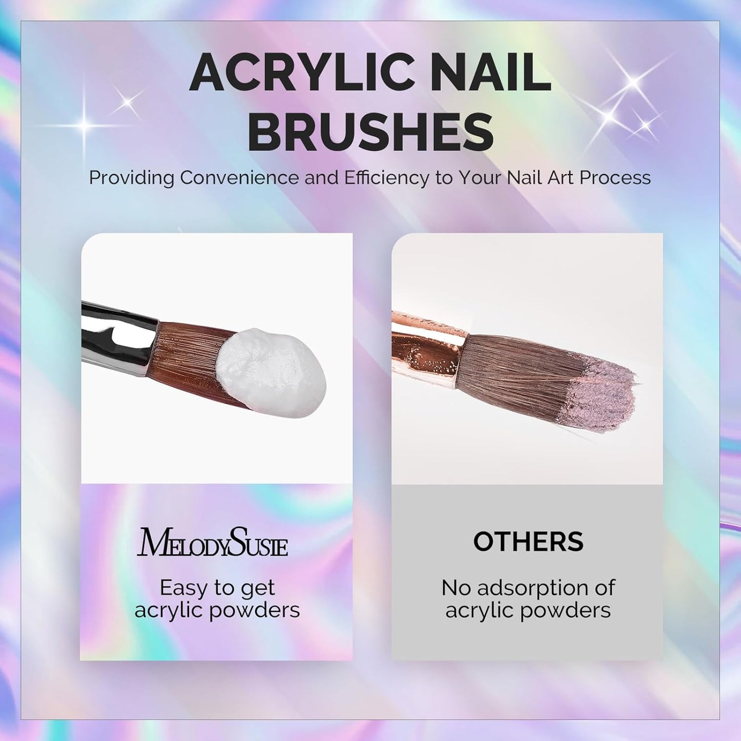 MelodySusie 4Pcs Acrylic Nail Brush Set, Size 8/10/12/14/ Professional Nail Brushes for Acrylic Application Powder Nail Extension and 3D Nail Carving for DIY Home Salon Nail Art Manicure Tool
