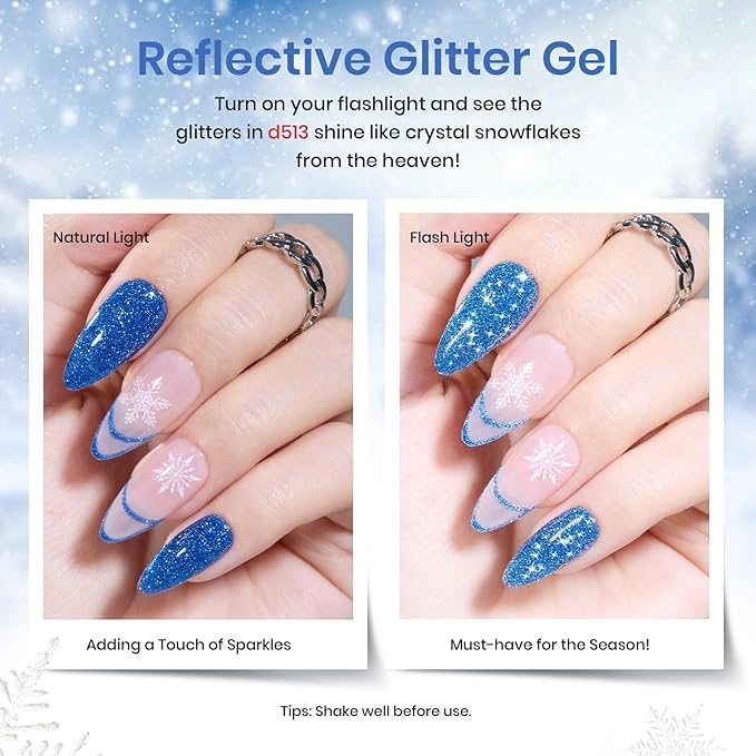 Beetles Winter Gel Polish Set, Glitter Snowflakes Collection Christmas Polish Set, White Glitter Navy Blue Silver Nails Color Gel Soak off UV LED Lamp Gift for Christmas