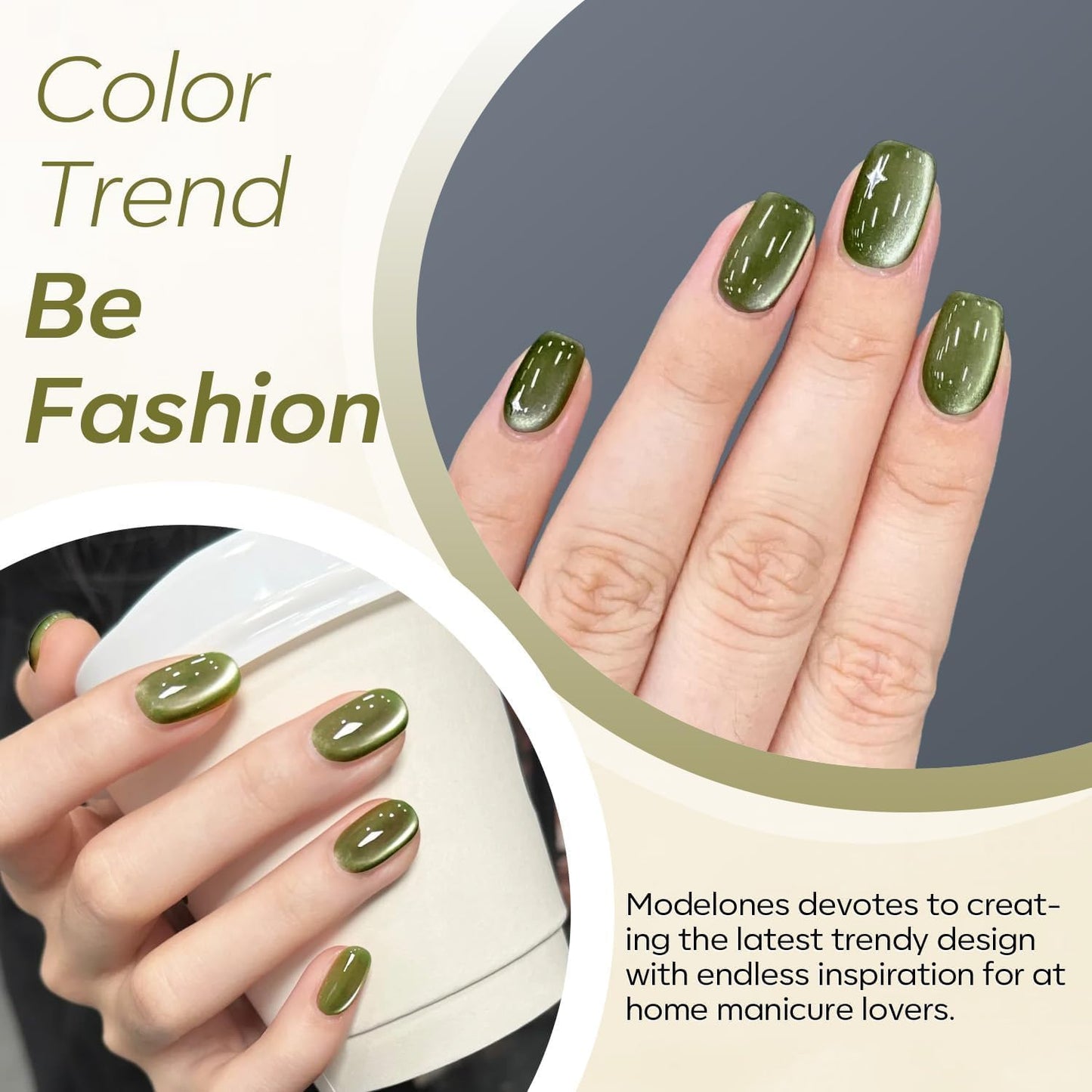 modelones Cat Eye Gel Nail Polish Glitter Green Polish with Magnet Sparkle Galaxy Series Nail Polish Soak Off Led Reflective Nail Art Gel Top Coat Manicure Salon DIY 15 ML