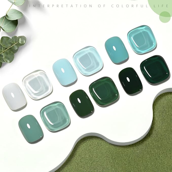 GAOY Green Gel Nail Polish Set, 6 Colors Dark Forest Green Blue Gray Soak Off UV Light Cure Gel Polish Kit for Salon and Nail Art DIY at Home