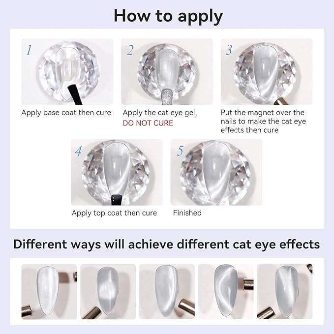 Cat Eye Gel Nail Polish, Magentic Nail Polish With Magnet Silver Translucent Glitter Clear Shimmer UV Gel Holographic For Salon DIY At Home