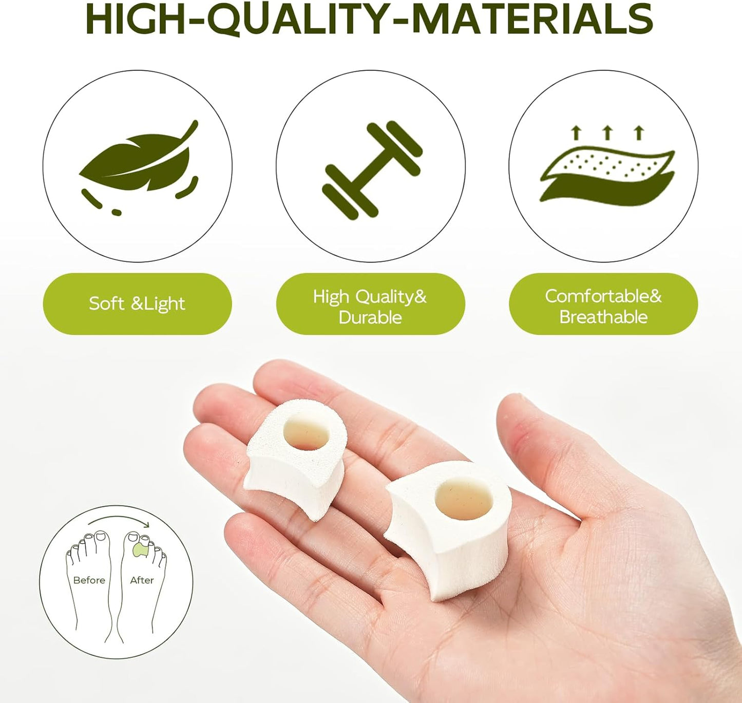 Bukihome Toe Separator for Overlapping Toes - Foams Toe Spacers for Bunions - Toe Corrector for Hammer Toes, Realign Crooked Toes - Preventing Rubbing Relieve Pressure - 2 Size, White