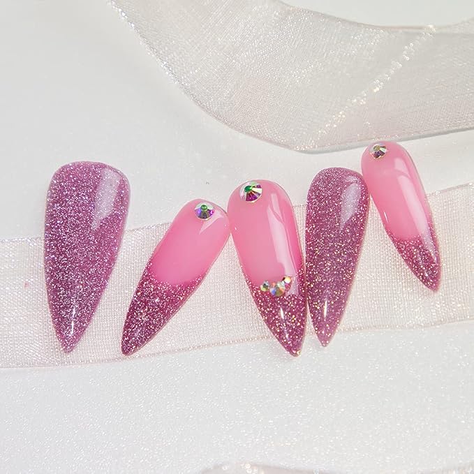 MIZHSE Diamond Gel Nail Polish, Reflective Glitter Pink Gel Polish, Sparkly Shiny Shimmer Nail Art Varnish Manicure, Soak Off LED Lamp, for Beginners DIY at Home