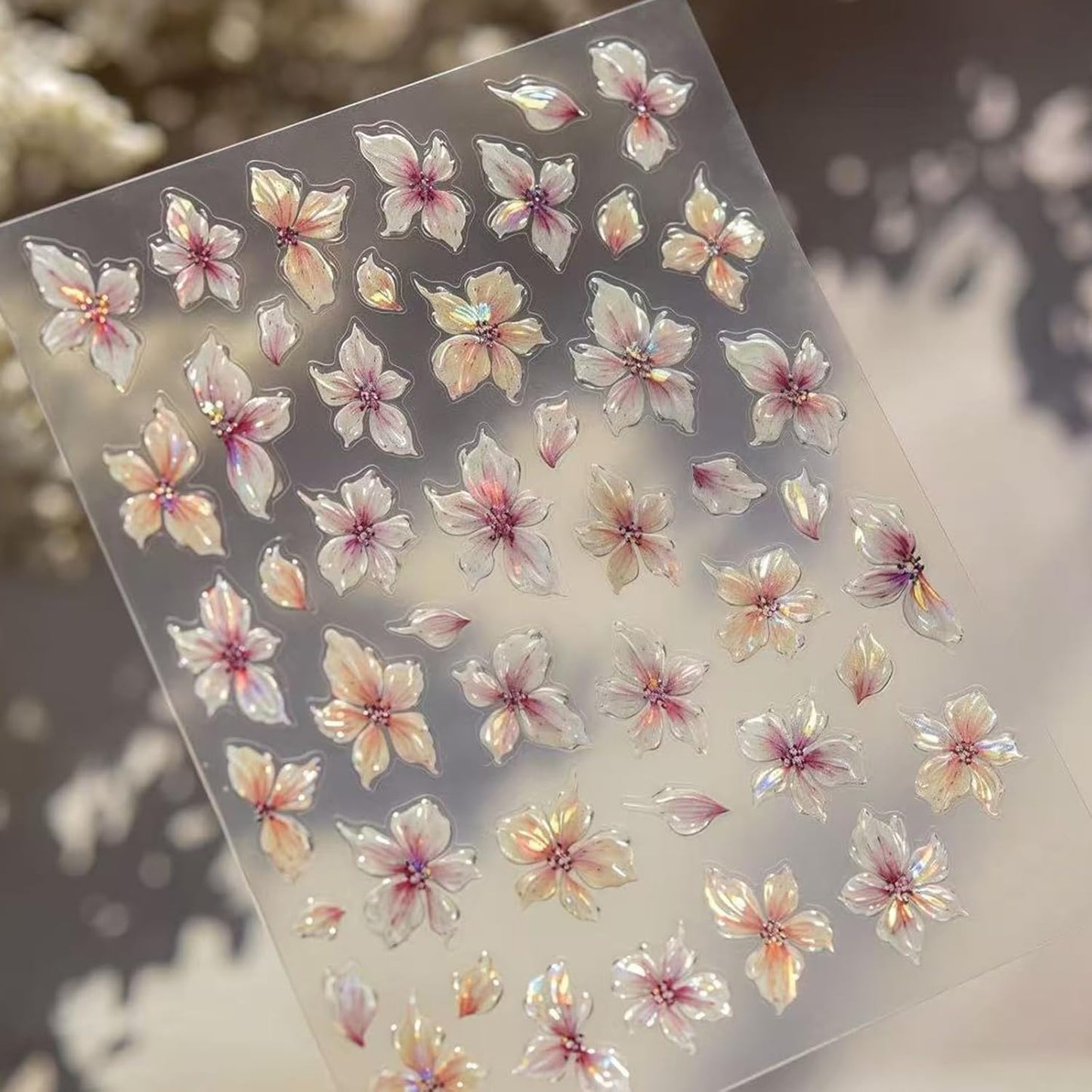 Lily Flower Nail Art Stickers 5D Embossed Jelly Five Petal Lily Flower Self-Adhesive Pegatinas Uñas Summer Colorful Hibiscus Floral Design Nails Decals for Women Spring Floral Manicure Decoration