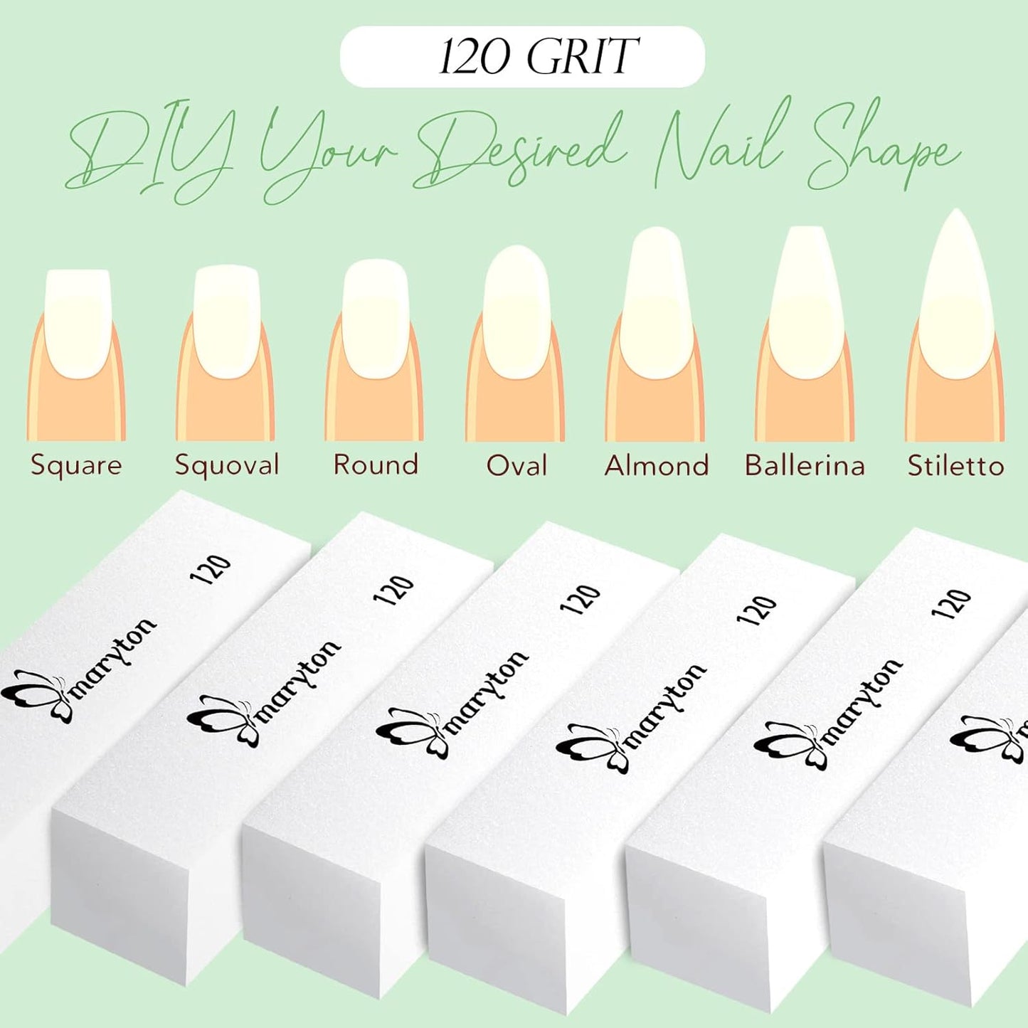 Maryton Nail Buffer Blocks, Medium 120 Grit Buffing Blocks Buffers for Acrylic Nails Gel Polish Nails, 4 Way Professional Pedicure Manicure Buffer Kits, 10 Count (White)