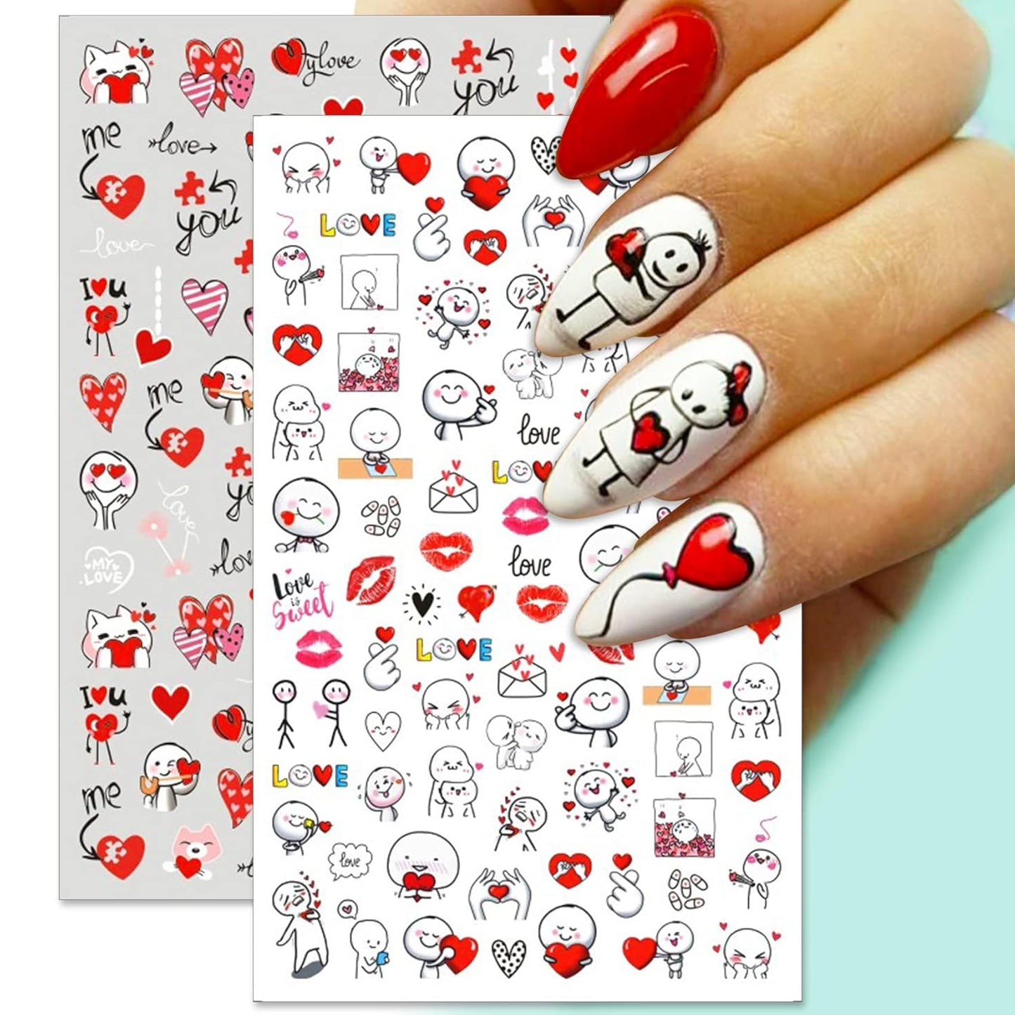TailaiMei Valentine's Day Nail Stickers, 10 Sheets Self-Adhesive Nail Art Decals for DIY Nail Decorations, Cartoon Design for Teddy Bears, Sexy Breasts (Cartoon Style)
