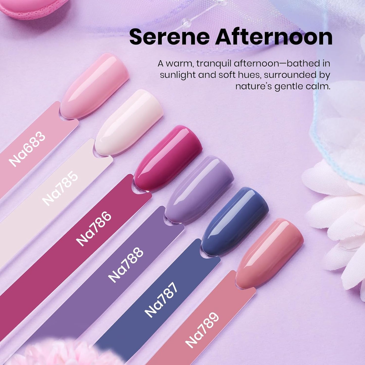Beetles Gel Nail Polish Set Hema Free - 6 Colors Purple Nude Baby Pink Blue Gel Polish Kit Soak Off Uv LED Nail Lamp 15ml DIY Home Manicure Salon Serene Afternoon Gift for Women Girls