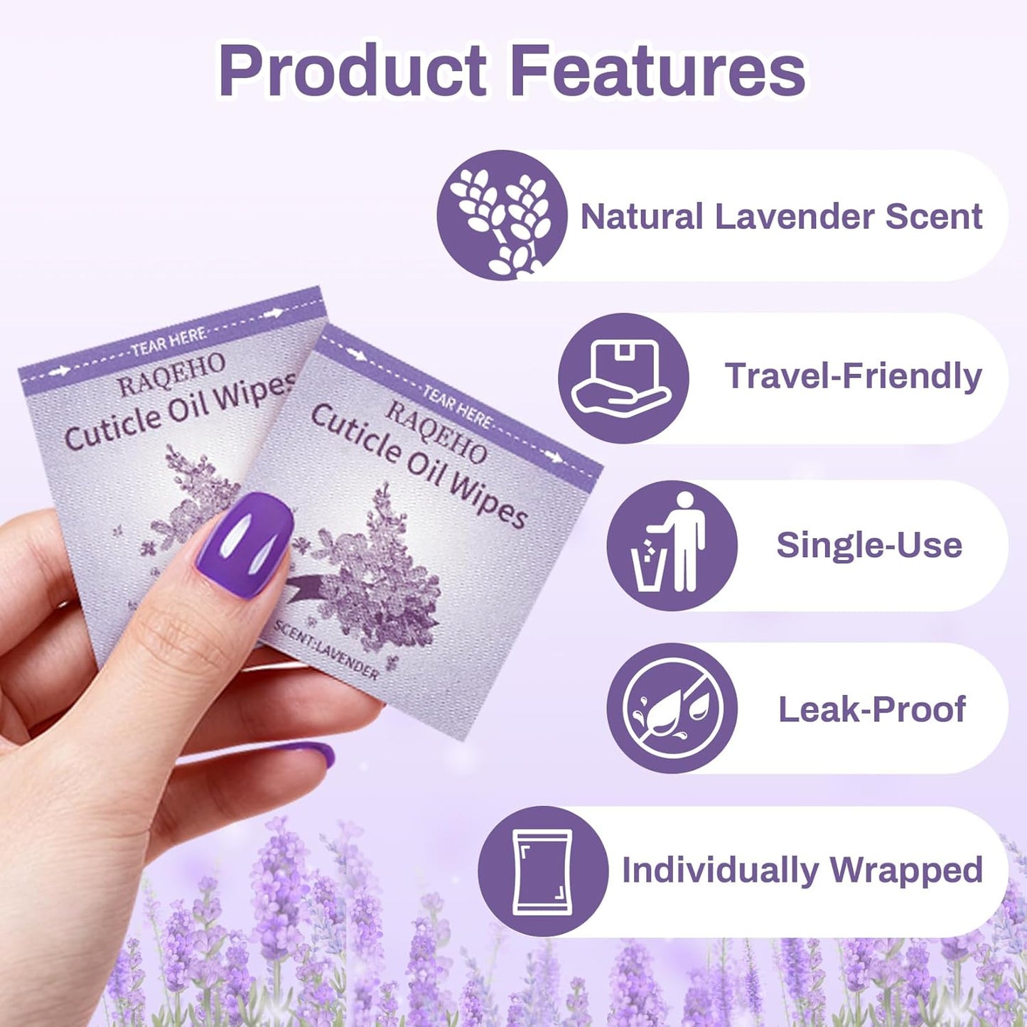 Cuticle Oil Infused Nail Wipes 100 Lavender Cuticle Oil Wipes Softener Moisturizer Strengthener Protector Repair for Weak Dry Damaged Travel Aceite Para Cuticula Nail Care Products Salon Home