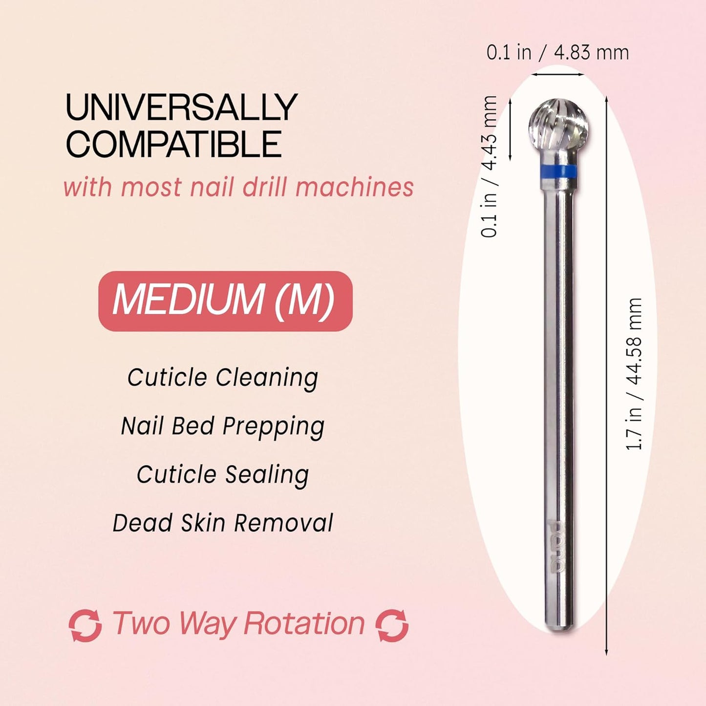 PANA 3/32" Carbide Cuticle Nail Drill Bit for Cuticle Cleaning, Dead Skin Removal, Gel Polish & Acrylic Removal, Under Nail Cleaner, Nail Salon, Manicure Tools (Large Ball Head - Silver, Medium)