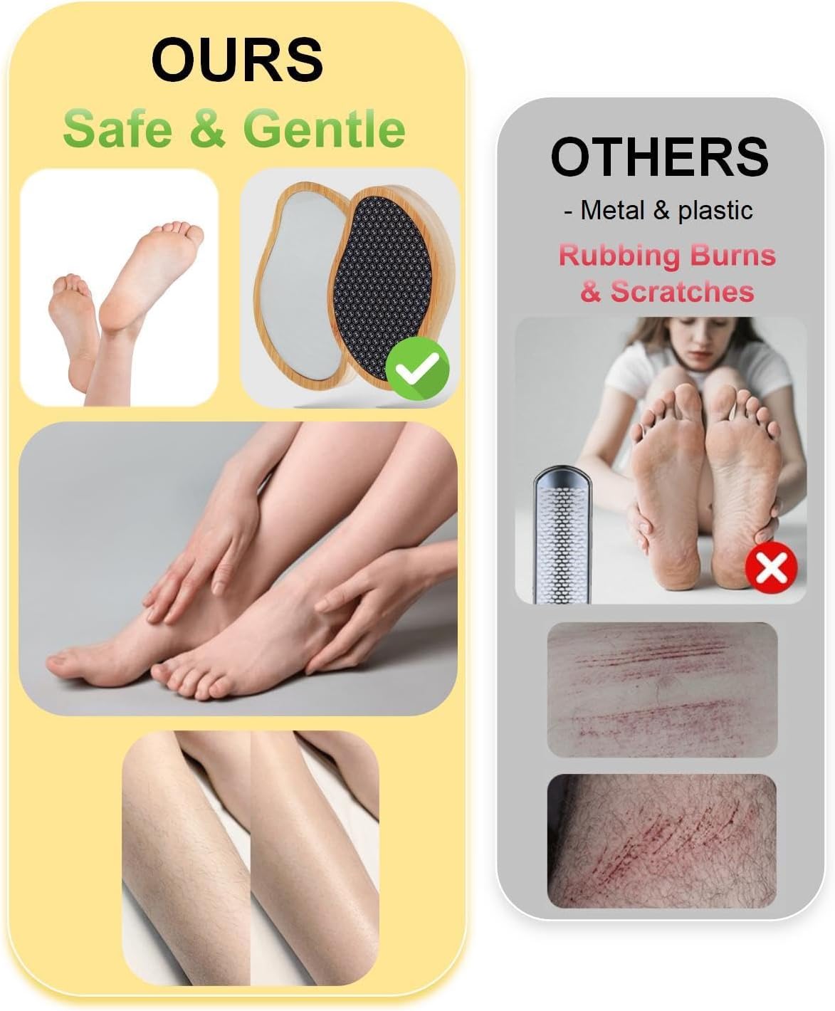 2 Sided Crystal Hair Eraser & Glass Foot File Callus Remover for Woman 2 in 1 - Natural Bamboo Crystal Hair Remover,Nano Glass Foot Scraper Scrubber Dead Skin Removal for Cracked Heels