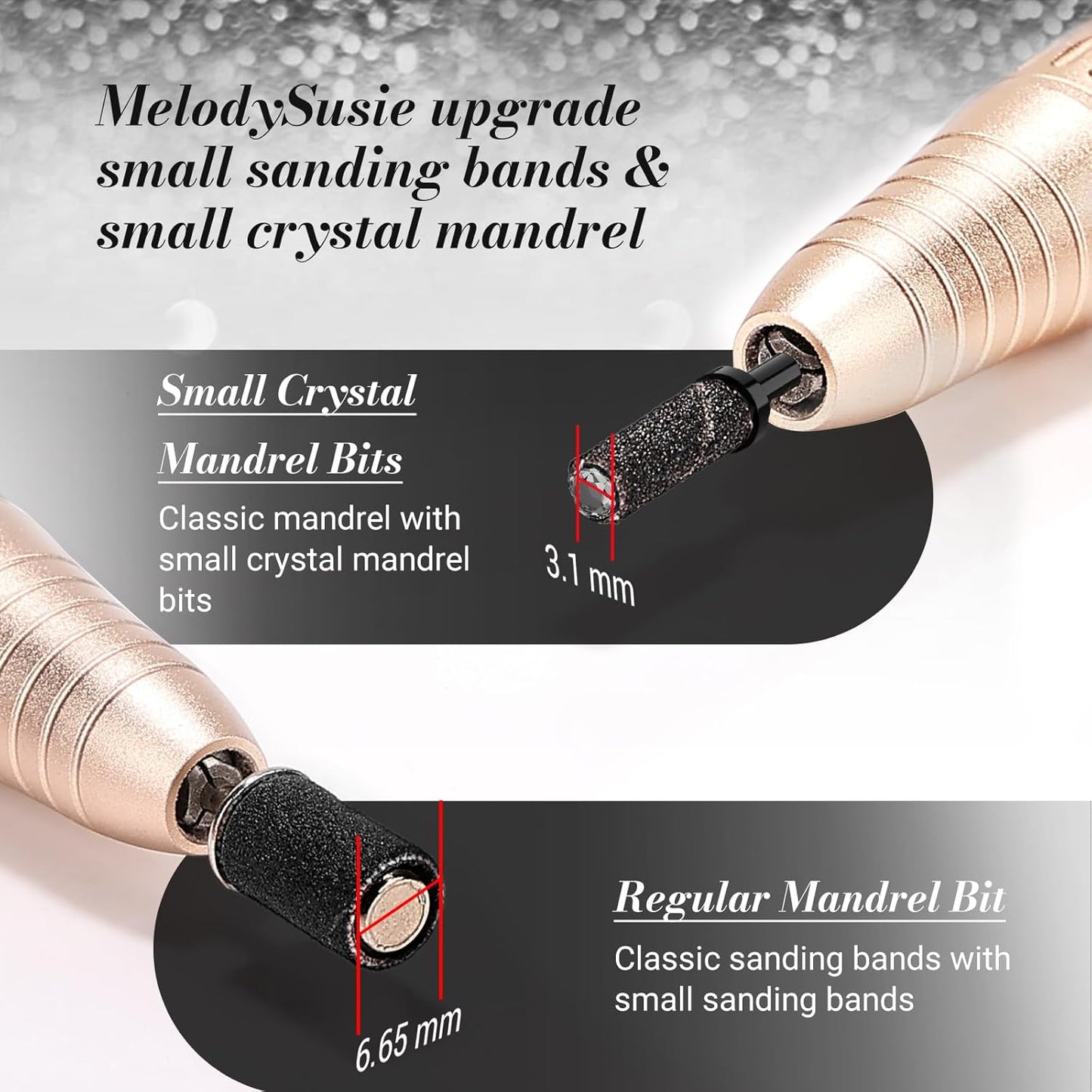 MelodySusie 50 Pcs Nail Drill Bits Small Sanding Bands with 3.1mm Mandrel Bit, 240 Extreme Fine Grit Nail File for Acrylic Nails Gel Manicures and Pedicure, Black