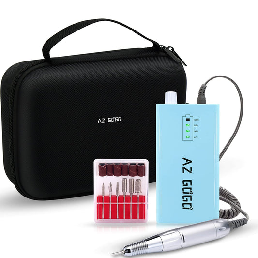 Cordless Nail Drill, AZ GOGO 30000RPM Rechargeable Portable Electric Nail Drill Machine for Gel Acrylic Nails - Efile Manicure/Pedicure Kit (Blue with EVA Bag)