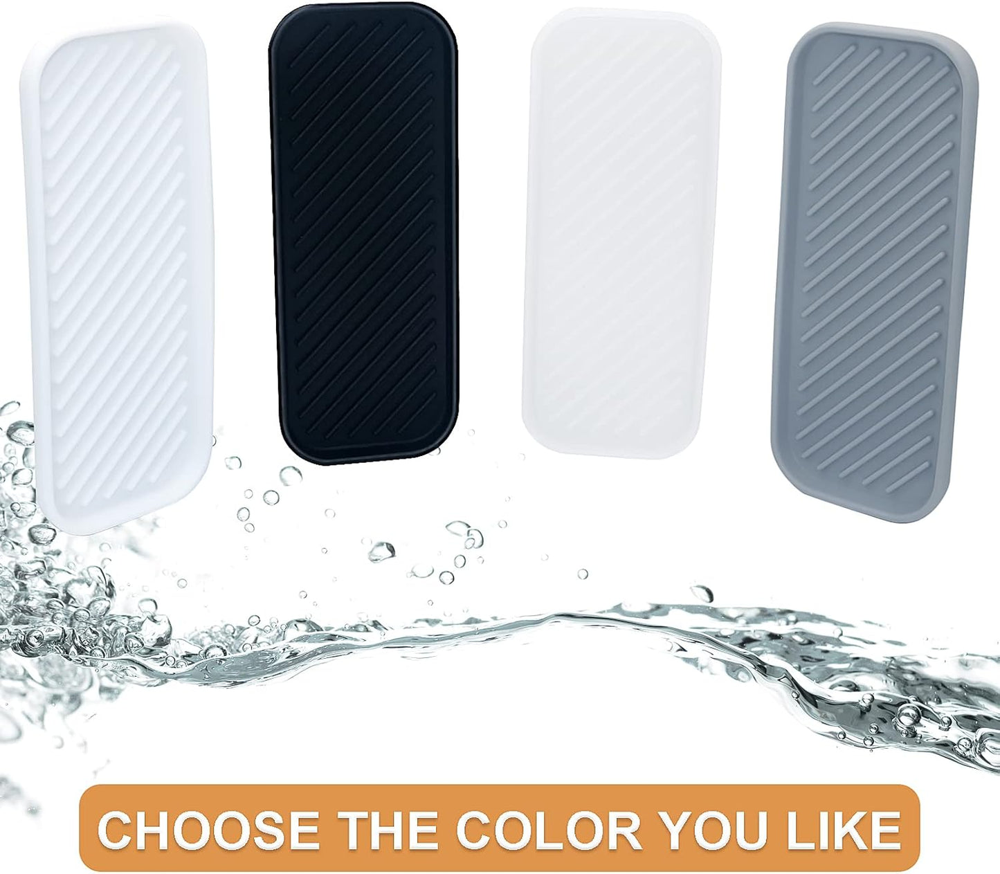 Silicone Organizer Tray, Soap and Sponge Holder for Kitchen Sink, Bathroom - Storage Tray for Dish Brush, Soap Dispenser, Dishwashing Accessories- 2 Pack (Gray)