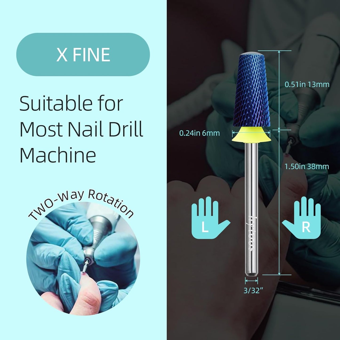 Safety Tapered Nail Drill Bits, XF Blue Nano Smooth Top Barrel Nail Bit, 3/32 Two-way Carbide Drill Bits for Nails, Electric Drills Files Accessories Removal Manicure Base Coat