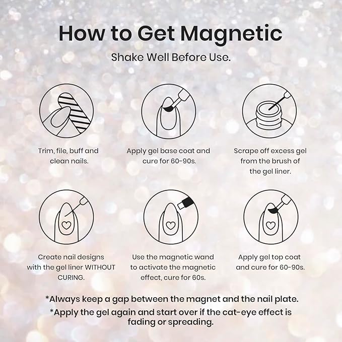 Beetles Nail Art Polish- 2 Colors Cat Eye Liner Gel Polish Gold Sliver Glitter Gel Nail polish Soak Off UV Built Thin Nail Brush in Bottle Gifts for Women