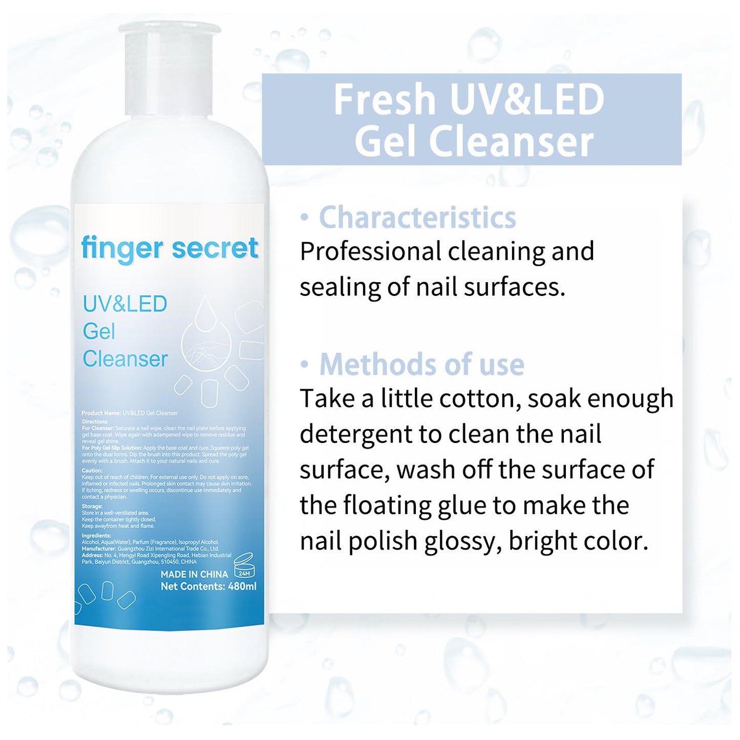 Gel Nail Cleanser,finger secret Gel Cleanser 480ML,UV LED Gel Cleanser,Nail Surface Cleanser,Nail Cleaning Solution for UV Gel Nail Polish Lacquer Nails Care