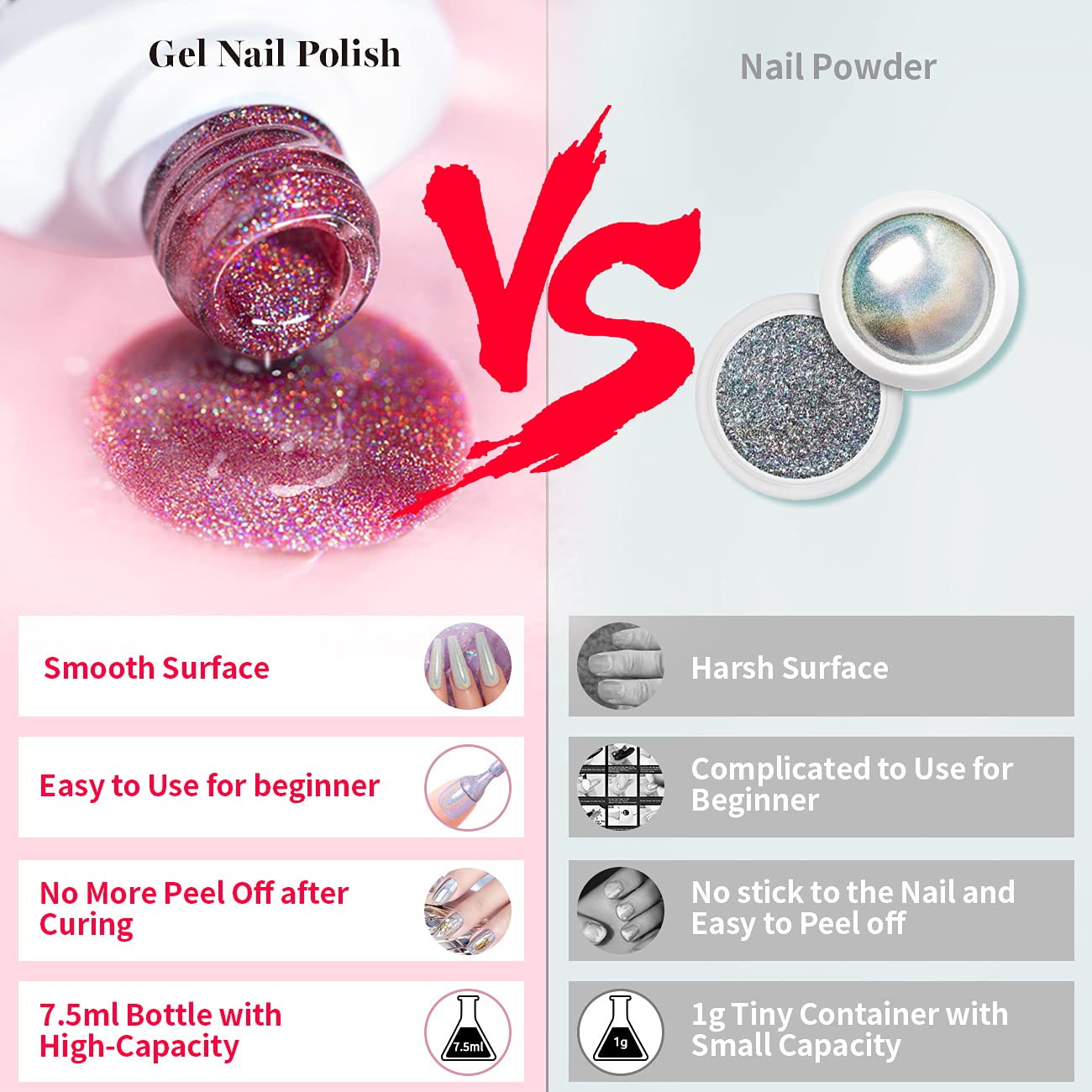 RARJSM Holographic Nail Polish Red Gel Nail Polish with Rainbow Effect Nail Lamp Required 1 Pack 0.25 Fl.oz Gel Polish Colors for Starter Nail Art Design RAR75