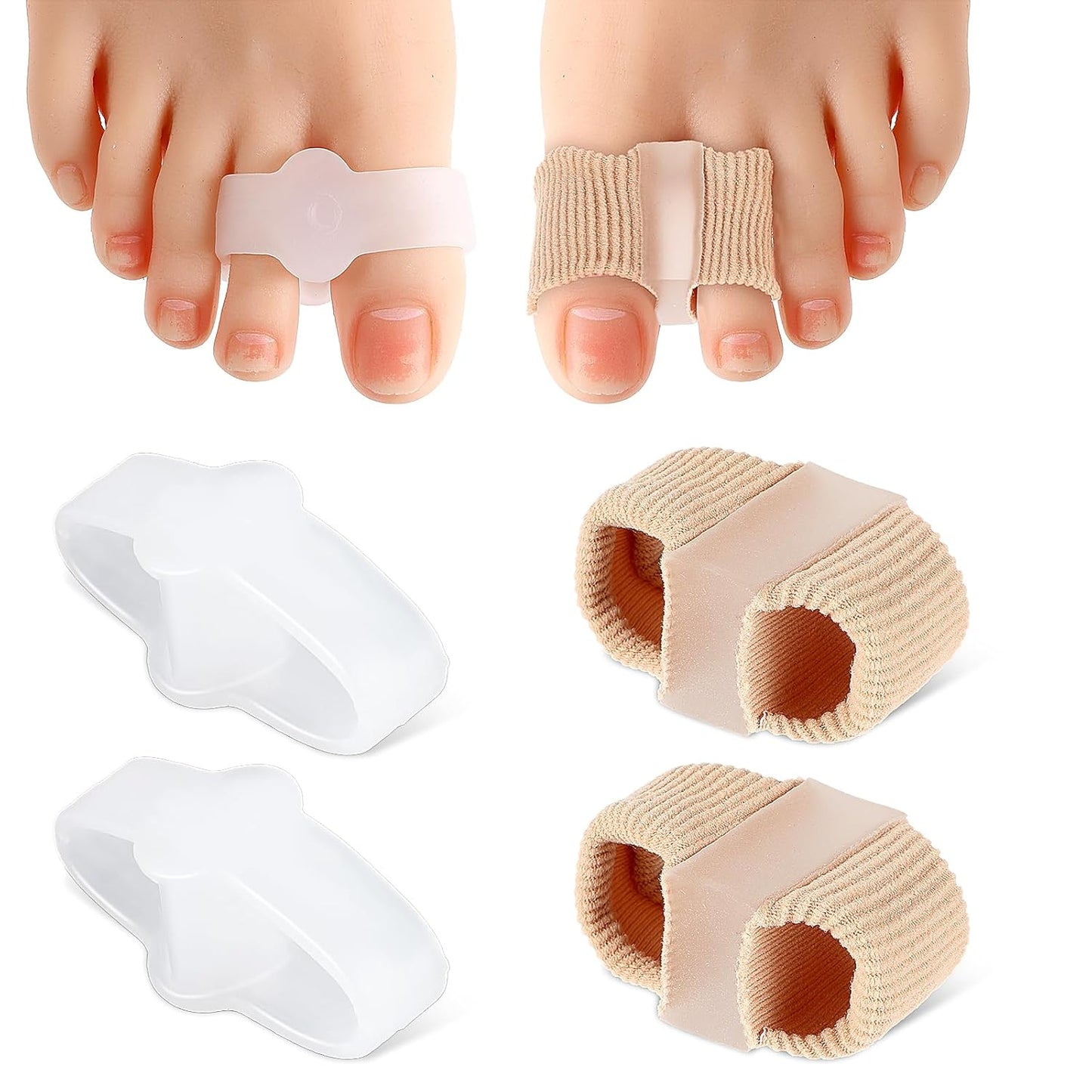 4pcs Gel Toe Separators Bunion Corrector with 2 Loops Big Toe Spacers Overlapping Toes Spacers Hammer Toe Straightener Soft Breathable Elasticity Bunion Spacers for Women Men Relieve Foot Pain