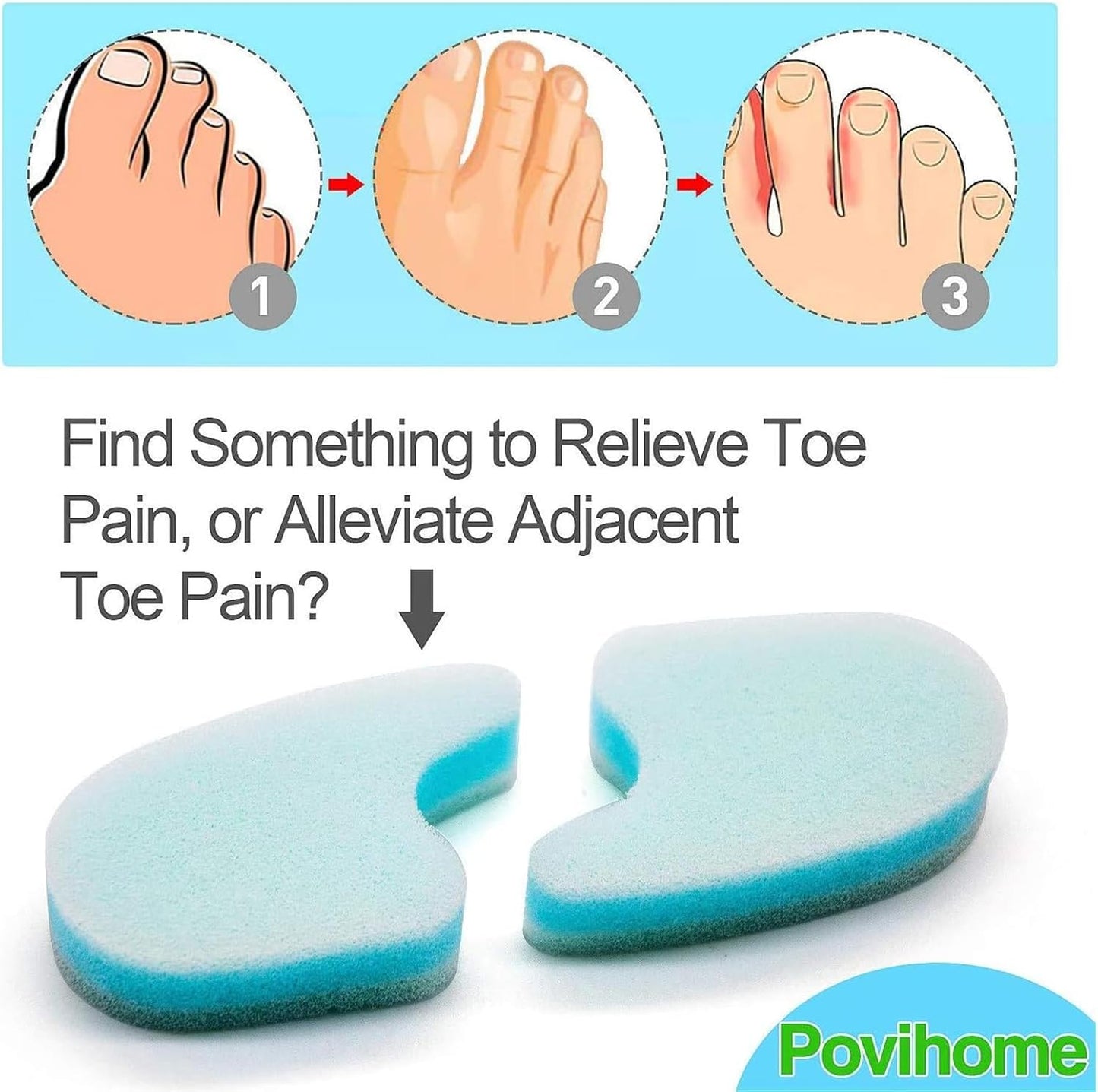 Povihome 20 Pack Foam Toe Spacers(2/5" Thick), 3-Layer Toe Separators - Large Size - to Align Crooked, Overlapping Toe, Relieve Corn, Blister and Reduce Irritation