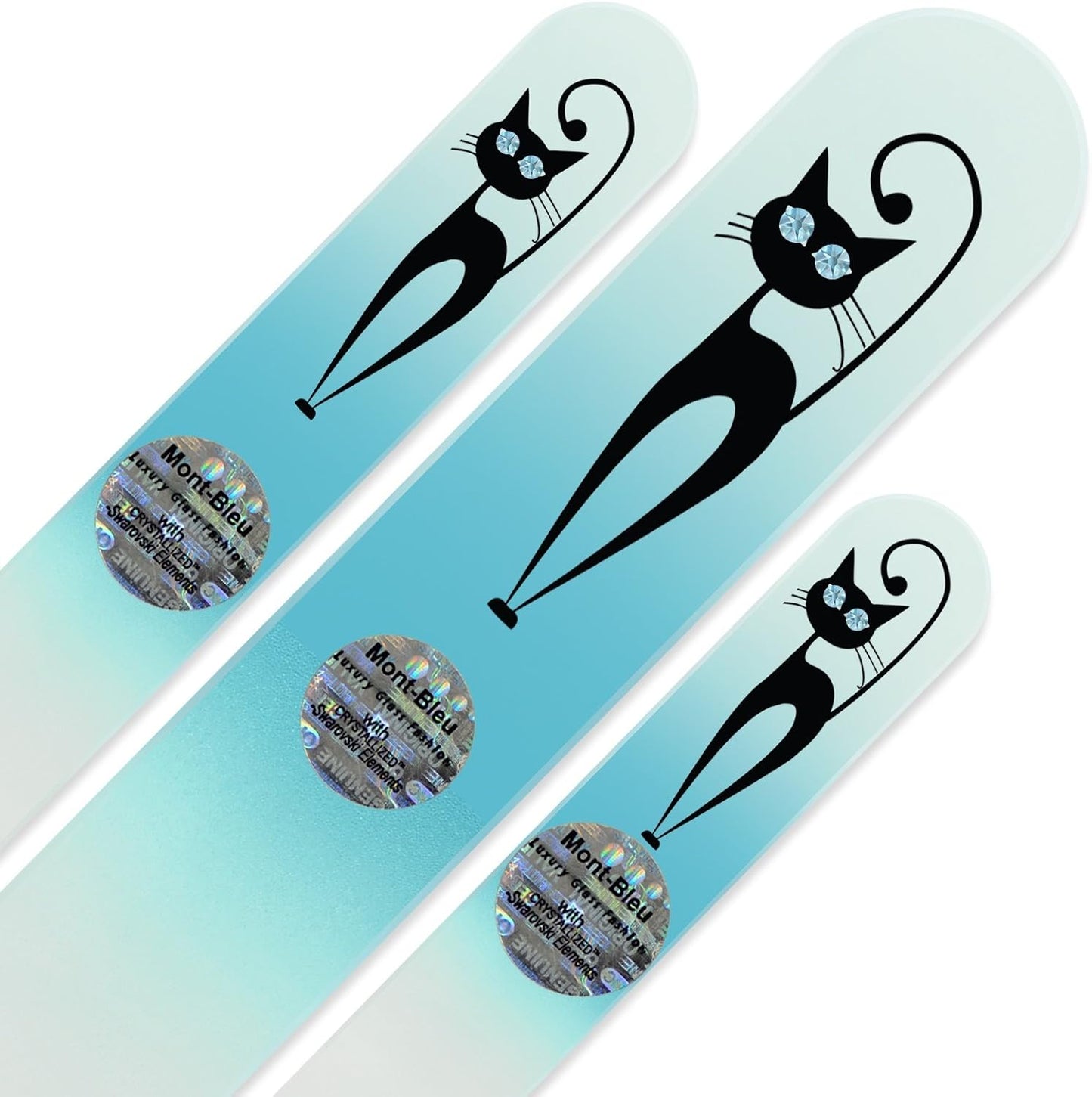 Mont Bleu Set of 3 Cats Crystal Nail Files Hand Decorated with Crystals from Swarovski® | Hand Made, Czech Tempered Glass, Lifetime Guaranty, Glass Nail Files for Natural Nails
