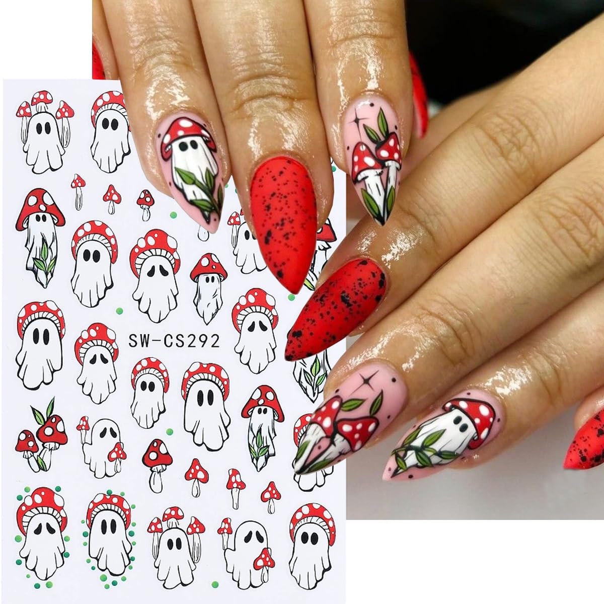 Halloween Nail Stickers for Nail Art 3D Cute Ghost Pumpkin Halloween Nail Decals Nail Art Supplies 6PCS Ghost Skull Black Cat Flame Pumpkin Nails Design Manicure Stickers for Nails DIY Decoration