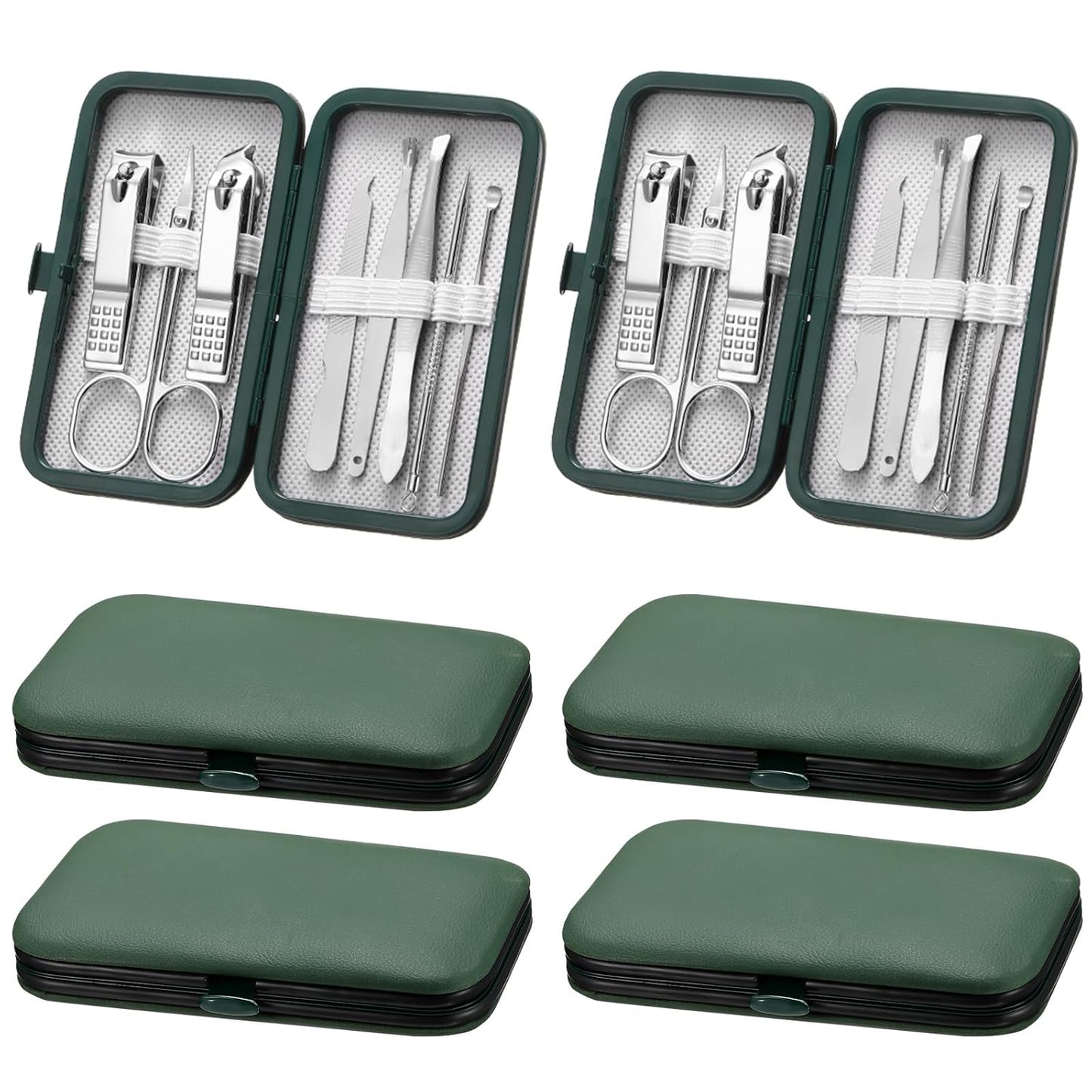 Hanaive 6 Set Manicure Set 48Pcs Nail Clippers Pedicure Kit 8 in 1 Stainless Steel Grooming Kit Professional Nail Care Tools with Luxurious Travel Case for Men Women Gift(Green)