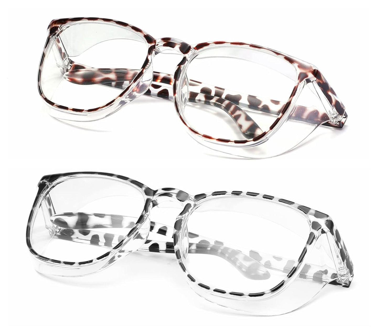 Alsenor Safety Glasses Anti Fog Goggles Protective Eyewear Blue Light Blocking Anti Dust UV Protection Glasses For Men Women (2 Pack(new-leopard+black-leopard))