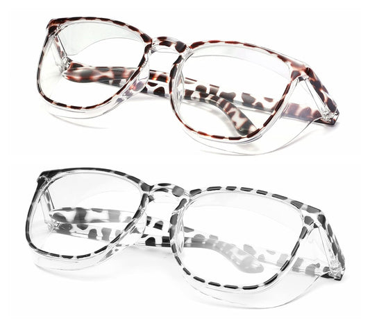 Alsenor Safety Glasses Anti Fog Goggles Protective Eyewear Blue Light Blocking Anti Dust UV Protection Glasses For Men Women (2 Pack(new-leopard+black-leopard))