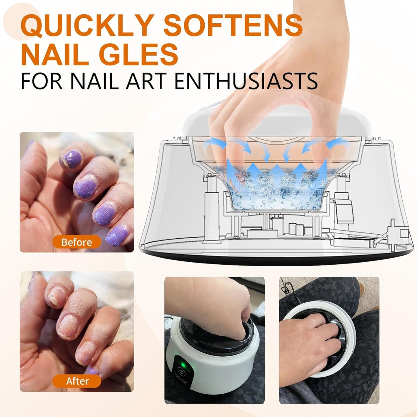 Nail Soaking Bowl, Electric Soak off Bowl Manicure Soaker for Gel Nail Polish Remover, Acrylic Nails, Dip Powder Remover, White