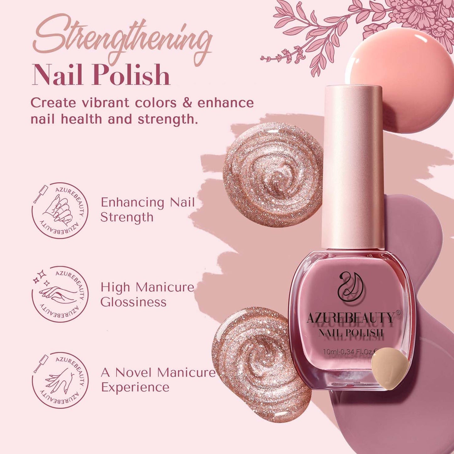AZUREBEAUTY Pink Shades Nude Coral Champagne Glitter 8 Colors Nail Polish Set, Quick-Dry Perfect for Women Elegant Manicure Nail Art DIY Salon 10ml
