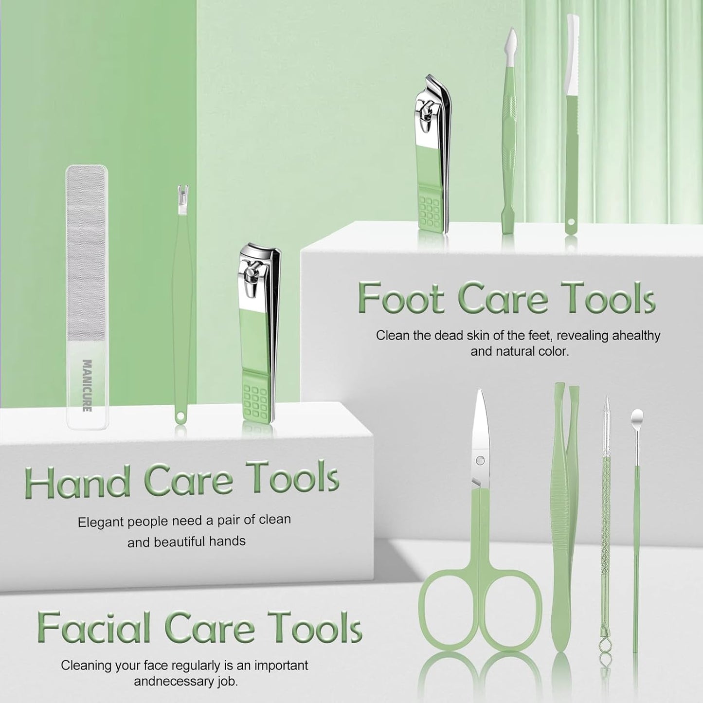 Manicure Set Professional Nail kit, Andrea 10 pcs mens manicure kit and Grooming kit, Nail Care Tools with Luxurious Travel Leather Case for Thick Nails Men Gift (green)