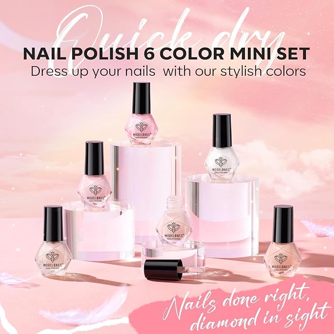 modelones Nail Polish Set 6 Colors Neutral Nude Pink Mini Skin Tones Collection Quick Dry Neutral Glitter Finger Nail Polish Home DIY Manicure Valentine's Gift for Women Girl