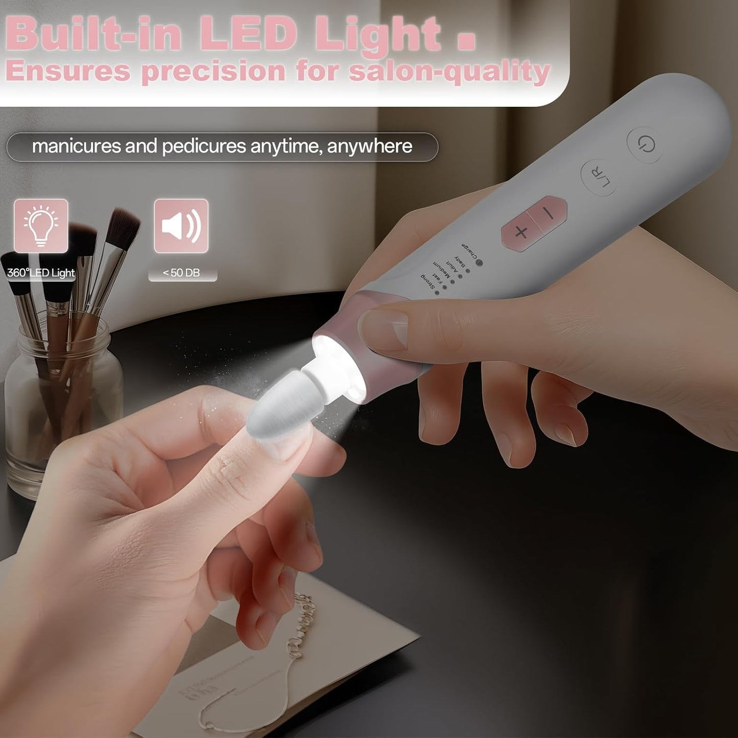 Electric Nail File Drill, Cordless 2000 mAh Rechargeable Nail Filer Electric, Portable Nail Dril Machine Drill for Nails Acrylic Manicure and Thick Toenails Buffer Grinder Care Professional (Pink)