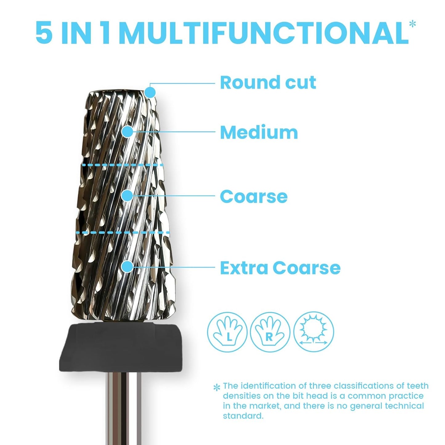Cross Cut 5 in 1 Tapered Barrel Nail Drill Bits, Professional 3/32'' Safety Tungsten Carbide Bits, Two-way Rotation, Manicure Pedicure Cuticle Gel Removal Polishing, Extra Coarse.