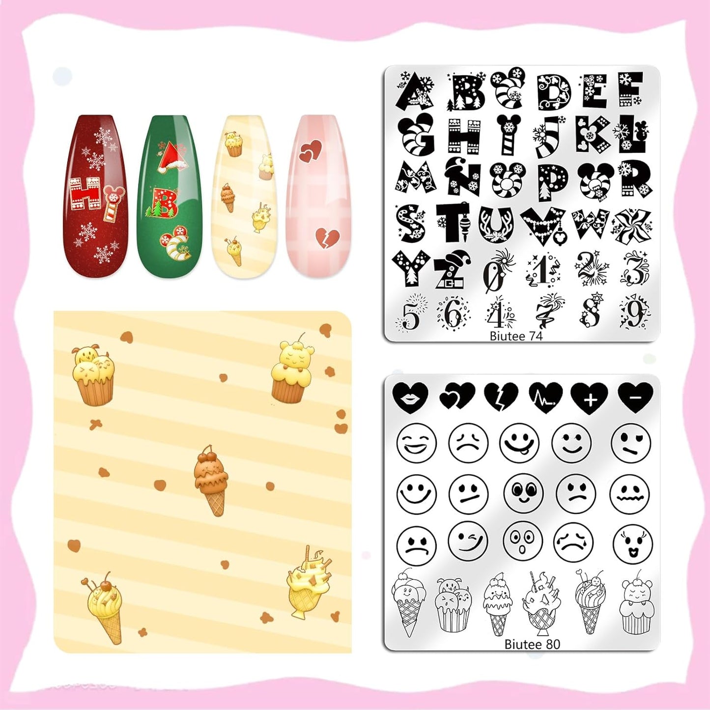Biutee Nail Stamping Plates Set 16PCS Nail Stamper Kit with Nail Stamper, Scraper & Storage Bag Nail Art Stamping Plates Halloween Christmas Butterfly Star Flower Leaf Bowknot Design Nail Stamping Kit