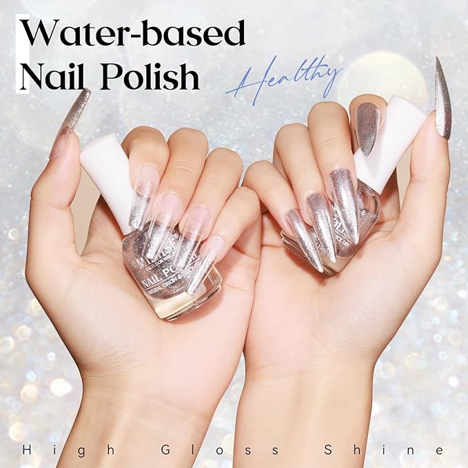 MIZHSE Quick Dry Glitter Nail Polish, Silver Nail Polish Air Dry Fast, 15ml 0.5 fl oz High Glossy Sparkle Shiny Shimmery Chrome Nail Pigment Nail Art Salon Manicure Home
