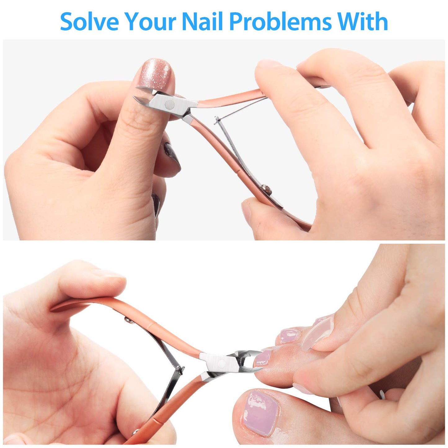 Mudder 3 Packs Cuticle Nippers Cutter Tool Stainless Steel Nail Cuticle Trimmer Remover with Pointed Blade Scissors Pedicure Manicure Tool for Fingernails Nails Care and Toenails(Rose Gold)